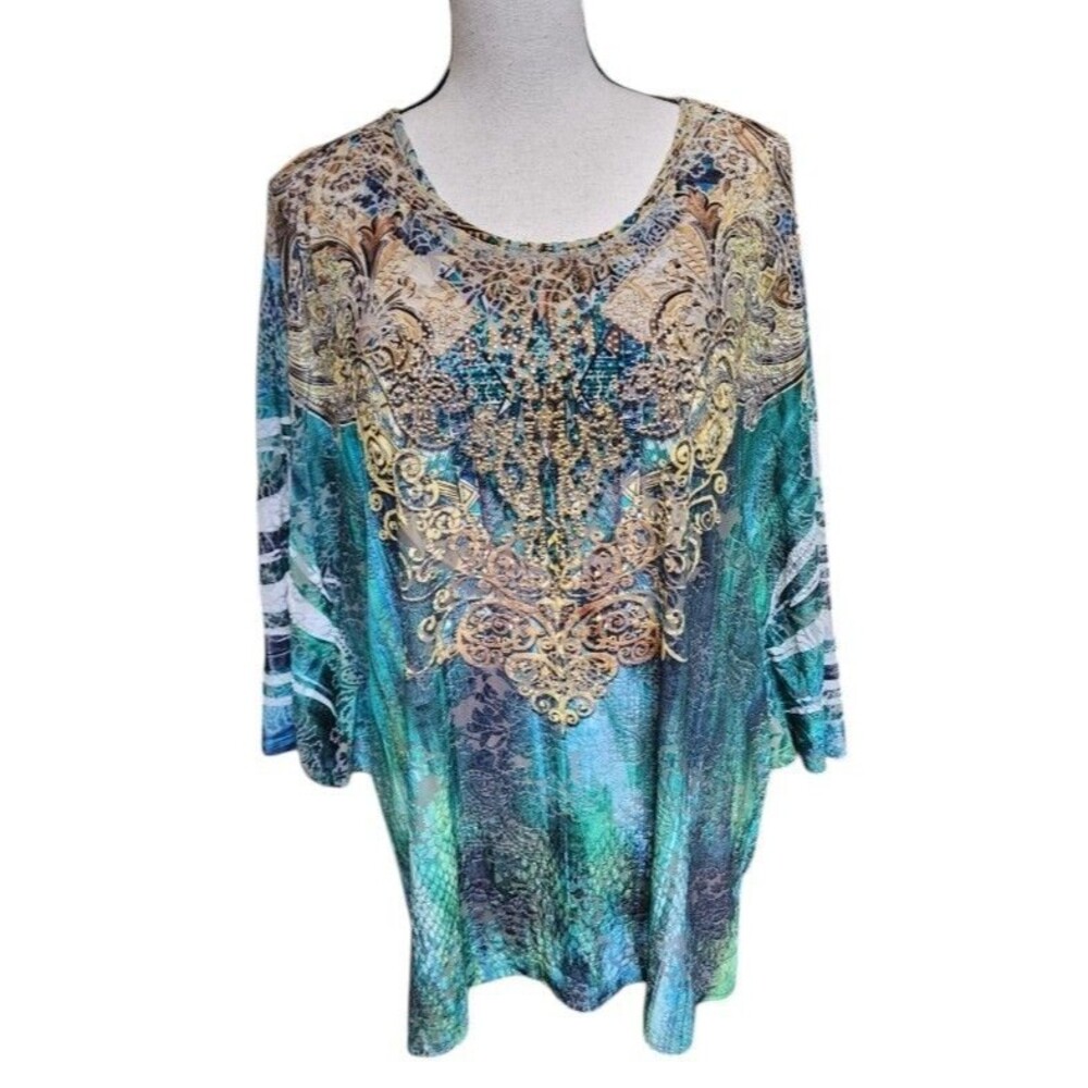 REBA Embellished Velvet Burnout Kaftan Sleeve Blouse Size 1X Boho